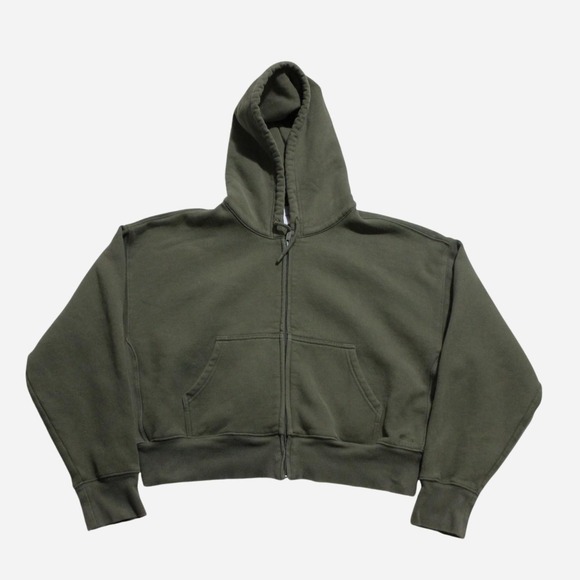 Aritzia Tops - Womens Aritzia Boyfriend Fit Khaki Zip-up Cropped Fit Hoodie